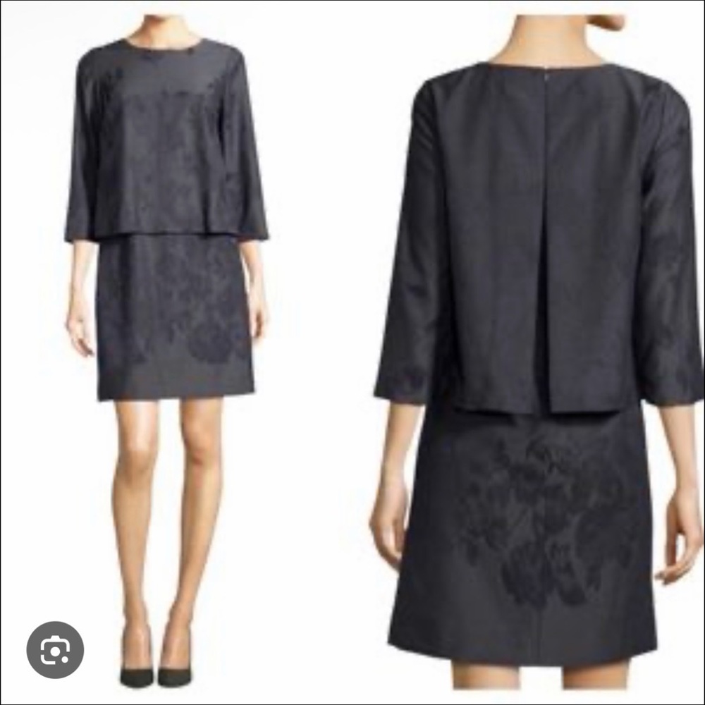 Lafayette 148 New York Navy Floral Jacquard Two-Piece Dress Set